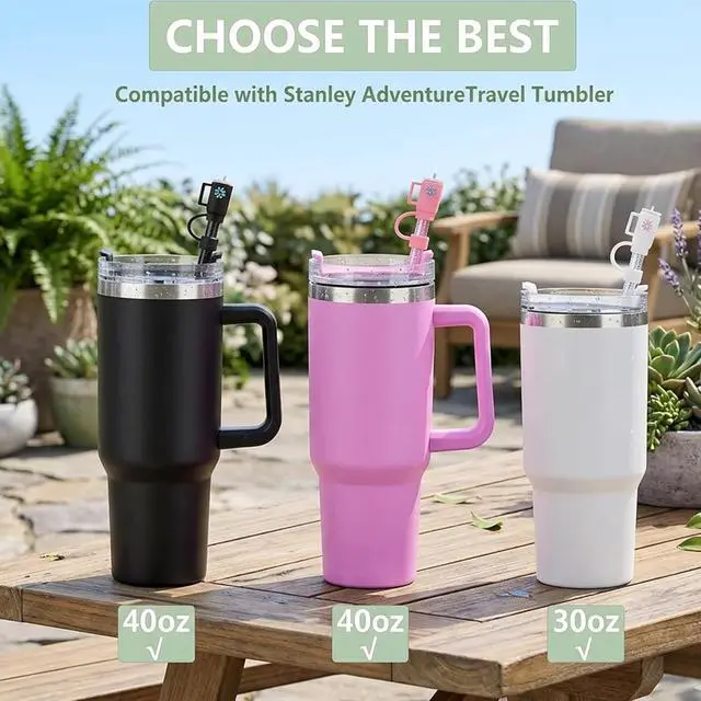 Alt view image 3 of 7 - 12 Pack Replacement Glitter Straws and Covers for 40 oz Stanley Adventure Travel Tumbler Cup, Reusable Glitter Straws with Cleaning Brush, Compatible with 40oz 30oz 20oz 14oz Stanley Water Jug, 12inch