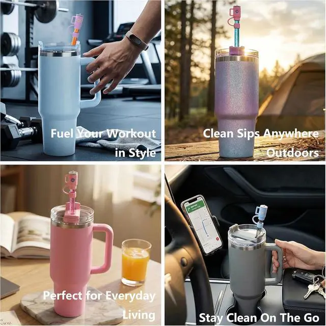Alt view image 6 of 7 - 12 Pack Replacement Glitter Straws and Covers for 40 oz Stanley Adventure Travel Tumbler Cup, Reusable Glitter Straws with Cleaning Brush, Compatible with 40oz 30oz 20oz 14oz Stanley Water Jug, 12inch