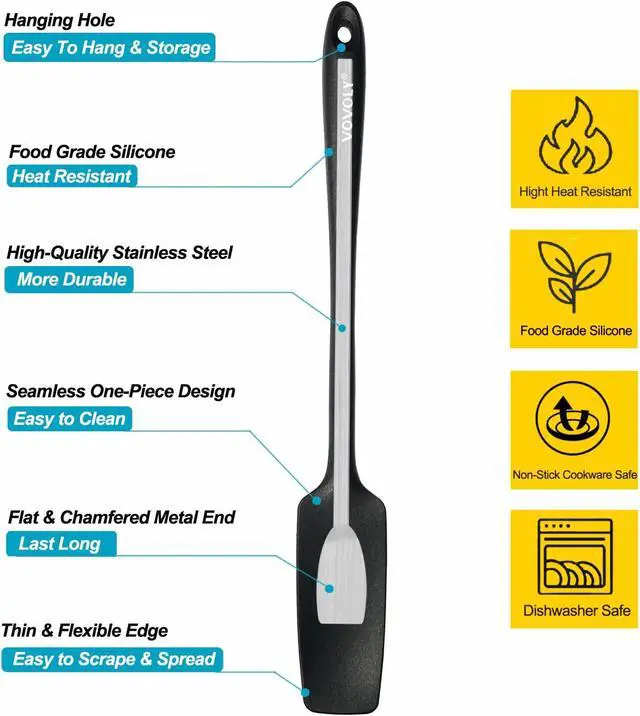 Alt view image 2 of 7 - 2-Pack Silicone Small Jar Spatulas with Long Handle, Upgraded Heat Resistant Spatula for Non Stick Cookware, Seamless Design, Stainless Steel Core, BPA Free Spoonula, Black