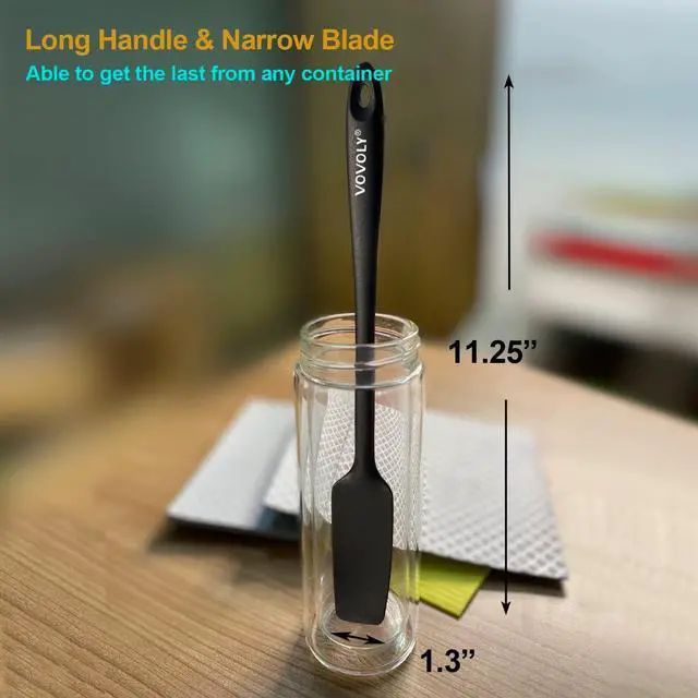 Alt view image 3 of 7 - 2-Pack Silicone Small Jar Spatulas with Long Handle, Upgraded Heat Resistant Spatula for Non Stick Cookware, Seamless Design, Stainless Steel Core, BPA Free Spoonula, Black