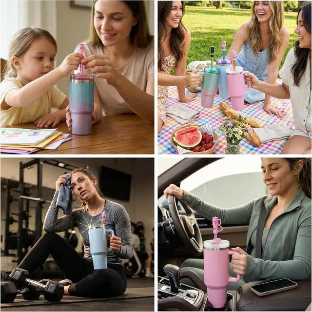 Alt view image 7 of 7 - 12 Pack Replacement Glitter Straws and Covers for 40 oz Stanley Adventure Travel Tumbler Cup, Reusable Glitter Straws with Cleaning Brush, Compatible with 40oz 30oz 20oz 14oz Stanley Water Jug, 12inch