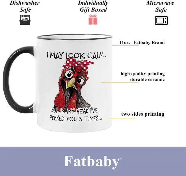 Alt view image 4 of 6 - Fatbaby Funny Chicken Mug For Women, Chicken Lover Gifts for Girl Lady Farmhouse, Birthday Christmas Gifts Ceramic Coffee Cup 11OZ