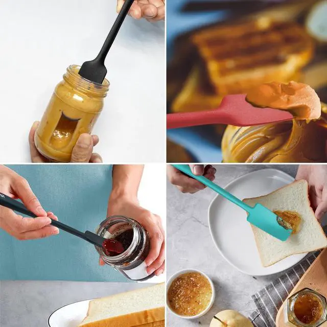 Alt view image 7 of 7 - 2-Pack Silicone Small Jar Spatulas with Long Handle, Upgraded Heat Resistant Spatula for Non Stick Cookware, Seamless Design, Stainless Steel Core, BPA Free Spoonula, Black