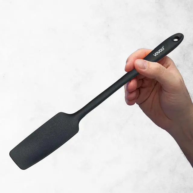 Alt view image 6 of 7 - 2-Pack Silicone Small Jar Spatulas with Long Handle, Upgraded Heat Resistant Spatula for Non Stick Cookware, Seamless Design, Stainless Steel Core, BPA Free Spoonula, Black