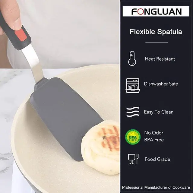 Alt view image 4 of 5 - Flexible Silicone Turner Spatula, 600°F Heat-Resistant, BPA Free, Nonstick Kitchen Turner for Eggs, Pancakes, Burgers - Dishwasher Safe, Black