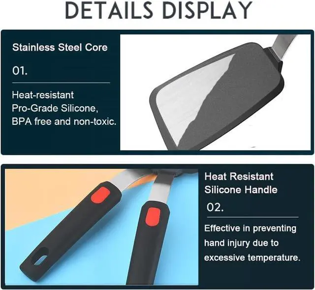 Alt view image 3 of 5 - Flexible Silicone Turner Spatula, 600°F Heat-Resistant, BPA Free, Nonstick Kitchen Turner for Eggs, Pancakes, Burgers - Dishwasher Safe, Black