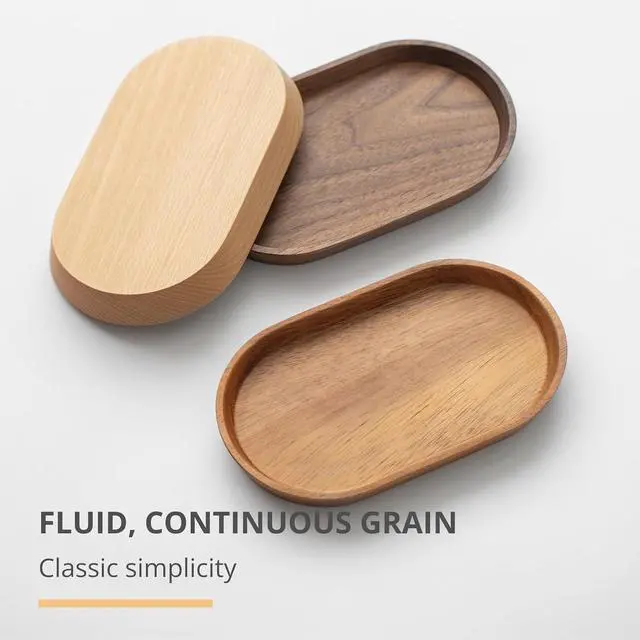 Alt view image 5 of 7 - Vandroop Beech Wooden Mini Serving Tray, Tea&Coffee Table Tray 7.9×4.7 | Small Oval Wood Plate, Decorative Tray for Jewellery, Key, Coin, Pens, for Parties, Garden, Kitchen, Bathroom etc.
