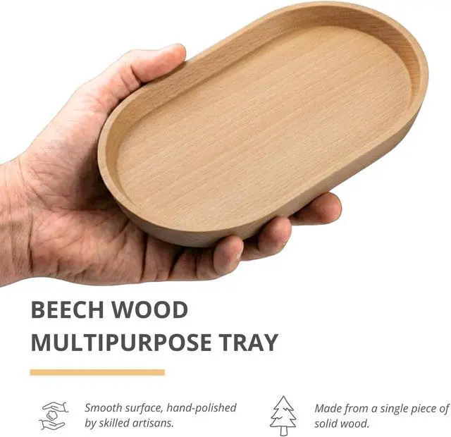 Alt view image 2 of 7 - Vandroop Beech Wooden Mini Serving Tray, Tea&Coffee Table Tray 7.9×4.7 | Small Oval Wood Plate, Decorative Tray for Jewellery, Key, Coin, Pens, for Parties, Garden, Kitchen, Bathroom etc.