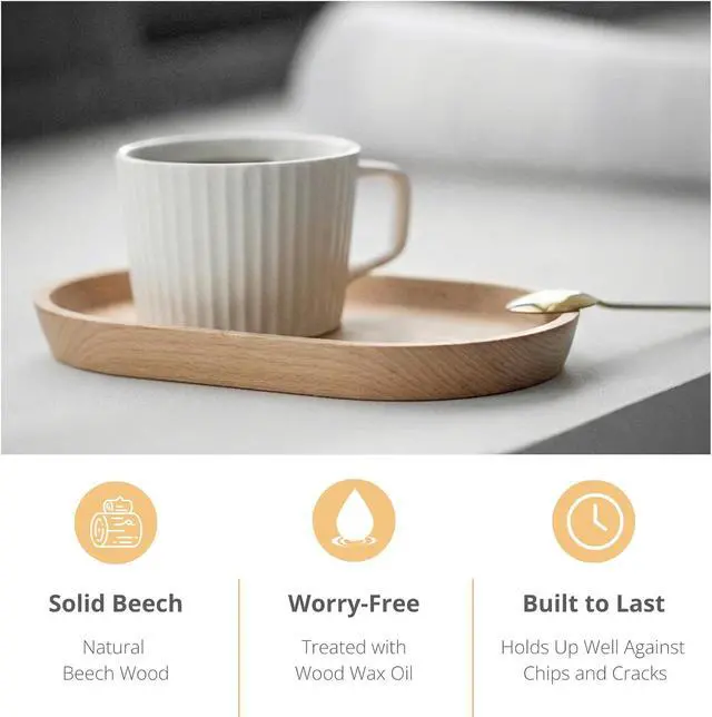 Alt view image 3 of 7 - Vandroop Beech Wooden Mini Serving Tray, Tea&Coffee Table Tray 7.9×4.7 | Small Oval Wood Plate, Decorative Tray for Jewellery, Key, Coin, Pens, for Parties, Garden, Kitchen, Bathroom etc.