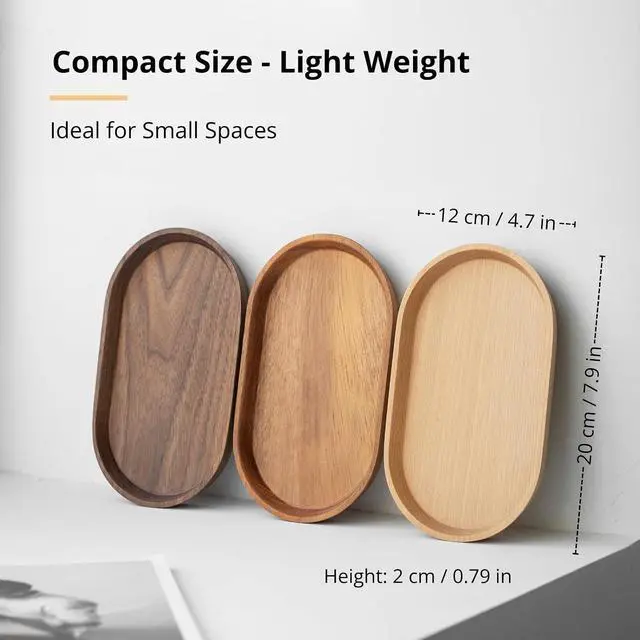 Alt view image 6 of 7 - Vandroop Beech Wooden Mini Serving Tray, Tea&Coffee Table Tray 7.9×4.7 | Small Oval Wood Plate, Decorative Tray for Jewellery, Key, Coin, Pens, for Parties, Garden, Kitchen, Bathroom etc.