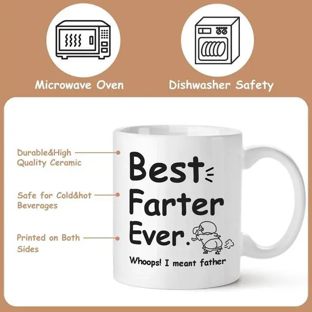 Alt view image 3 of 7 - Funny Fathers Day Gift Coffee Mug for Dad, 12oz Novel Tea Cup With Hilarious Pattern for Birthday, White