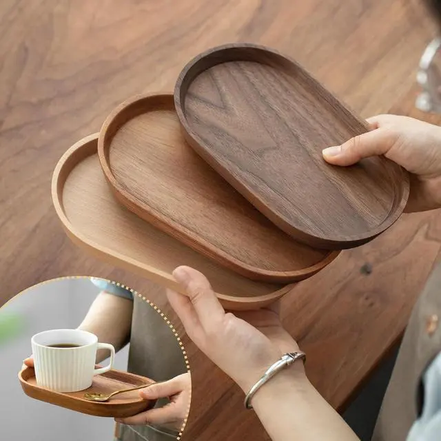Alt view image 7 of 7 - Vandroop Beech Wooden Mini Serving Tray, Tea&Coffee Table Tray 7.9×4.7 | Small Oval Wood Plate, Decorative Tray for Jewellery, Key, Coin, Pens, for Parties, Garden, Kitchen, Bathroom etc.