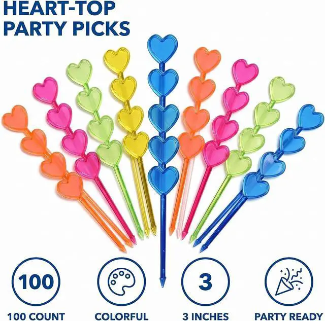 Alt view image 2 of 7 - 100 Pcs Multicolor Plastic Fruit Picks Toothpicks Heart Cocktail Appetizer Picks Finger Food Sticks Sandwich Drink Picks Cocktail Party Decorations, Heart Toothpicks Cocktail Picks
