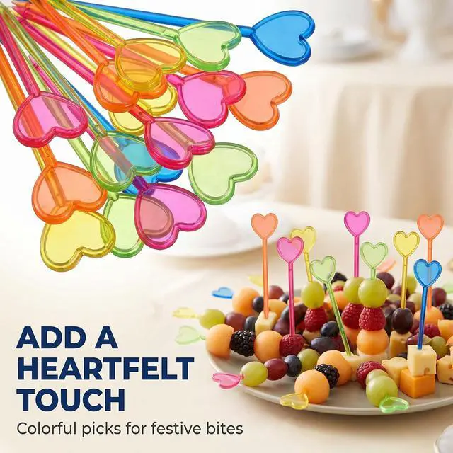 Alt view image 6 of 7 - 100 Pcs Multicolor Plastic Fruit Picks Toothpicks Heart Cocktail Appetizer Picks Finger Food Sticks Sandwich Drink Picks Cocktail Party Decorations, Heart Toothpicks Cocktail Picks