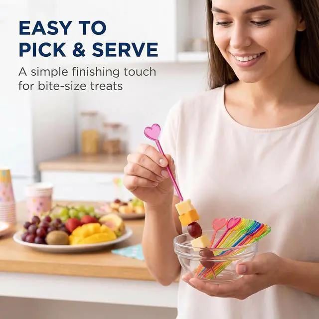 Alt view image 7 of 7 - 100 Pcs Multicolor Plastic Fruit Picks Toothpicks Heart Cocktail Appetizer Picks Finger Food Sticks Sandwich Drink Picks Cocktail Party Decorations, Heart Toothpicks Cocktail Picks