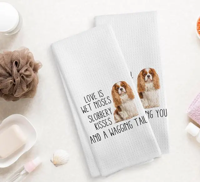 Alt view image 2 of 7 - Cavalier King Charles Spaniel Towel, Dog Kitchen Towels, Cavalier King Charles Spaniel Dog Kitchen Towels and Dishcloths Set of 2, Cavalier King Charles Spaniel Gifts, Dog Decor, 16×24 Inches