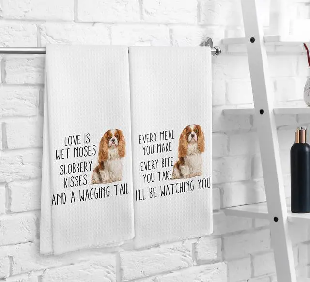 Alt view image 3 of 7 - Cavalier King Charles Spaniel Towel, Dog Kitchen Towels, Cavalier King Charles Spaniel Dog Kitchen Towels and Dishcloths Set of 2, Cavalier King Charles Spaniel Gifts, Dog Decor, 16×24 Inches