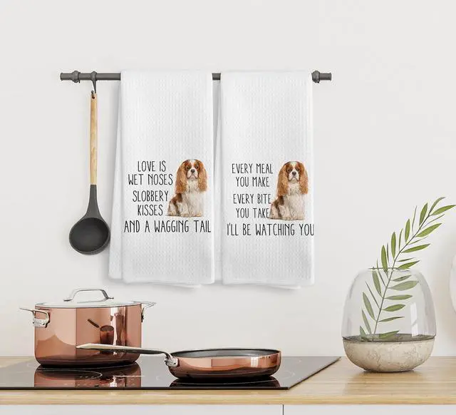 Alt view image 5 of 7 - Cavalier King Charles Spaniel Towel, Dog Kitchen Towels, Cavalier King Charles Spaniel Dog Kitchen Towels and Dishcloths Set of 2, Cavalier King Charles Spaniel Gifts, Dog Decor, 16×24 Inches