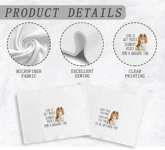 Alt view image 6 of 7 - Cavalier King Charles Spaniel Towel, Dog Kitchen Towels, Cavalier King Charles Spaniel Dog Kitchen Towels and Dishcloths Set of 2, Cavalier King Charles Spaniel Gifts, Dog Decor, 16×24 Inches