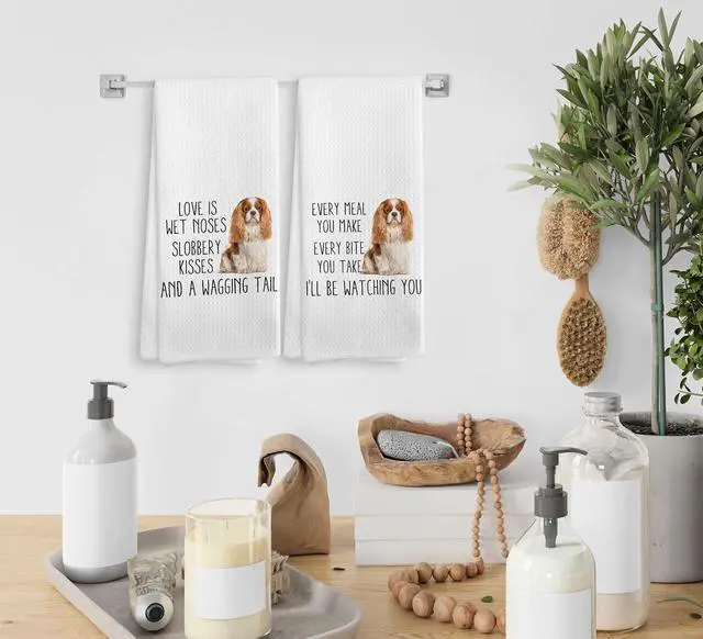 Alt view image 4 of 7 - Cavalier King Charles Spaniel Towel, Dog Kitchen Towels, Cavalier King Charles Spaniel Dog Kitchen Towels and Dishcloths Set of 2, Cavalier King Charles Spaniel Gifts, Dog Decor, 16×24 Inches