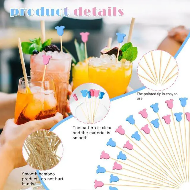 Alt view image 2 of 7 - 100Pcs Baby Gender Reveal Cocktail Picks Boy or Girl Theme Decor Toothpicks Fruit Sticks Skewers for Appetizer Food Sandwich Charcuterie Board Accessories, Baby Shower Decorations Party Supplies