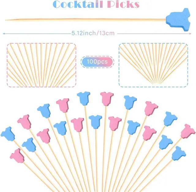 Alt view image 3 of 7 - 100Pcs Baby Gender Reveal Cocktail Picks Boy or Girl Theme Decor Toothpicks Fruit Sticks Skewers for Appetizer Food Sandwich Charcuterie Board Accessories, Baby Shower Decorations Party Supplies