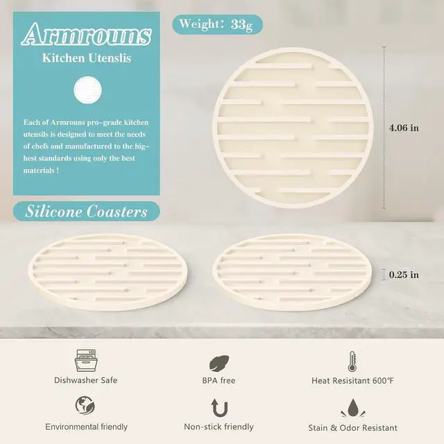 Alt view image 4 of 5 - Silicone Coasters for Drinks, Thickened Coasters Cup Mat, Heat Resistant 600 Non-Slip Coaster for Coffee Table, Kitchen, Bar