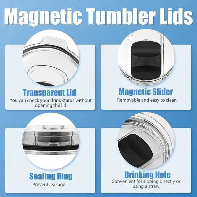 Alt view image 3 of 7 - 3 Pack Tumbler Lids for Yeti, 20 oz Magnetic Replacement Tops for 20 oz Tumbler, 16 oz Pints, 10/24 oz Mug, 10 oz Lowball, Spill Proof Covers with Magnetic Slider for Ozark Trail, Old Style Rtic