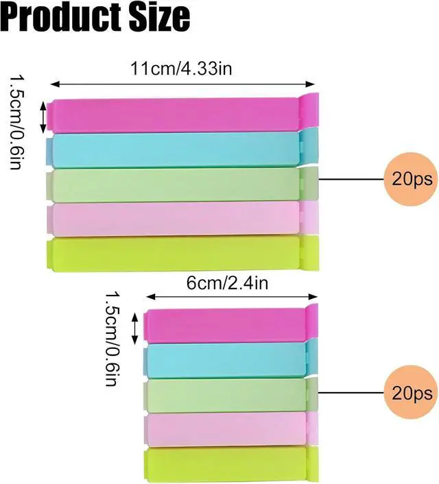 Alt view image 2 of 7 - Zhtuck 40PCS Sealing Clips - Large Size Food Clips for Food Storage - Kitchen and Home (4.3in x 20, 2.4in x20)