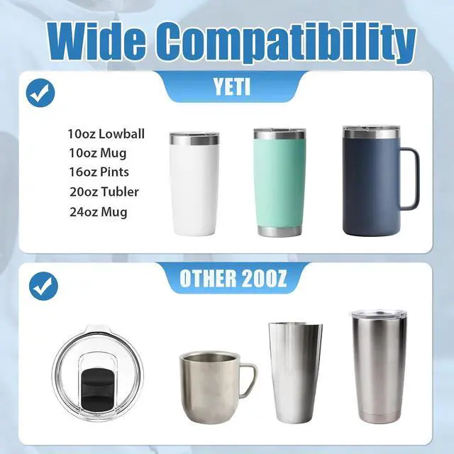 Alt view image 5 of 7 - 3 Pack Tumbler Lids for Yeti, 20 oz Magnetic Replacement Tops for 20 oz Tumbler, 16 oz Pints, 10/24 oz Mug, 10 oz Lowball, Spill Proof Covers with Magnetic Slider for Ozark Trail, Old Style Rtic