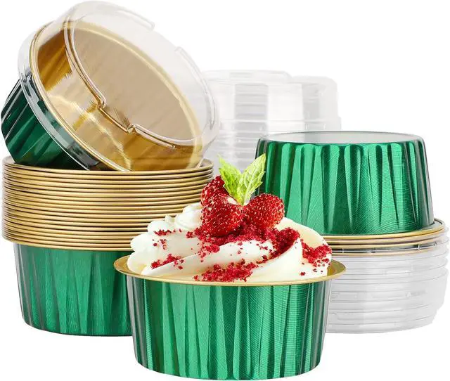 Main image of EUSOAR Baking Cups Disposable, 25Packs 5oz Foil Ramekins with Lids Mini Muffin Liners Containers, Dessert Cheesecake Pan Creme Brulee Cupcake Containers for Catering Gathering Club Wedding Party
