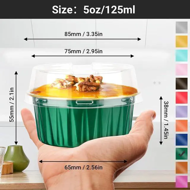 Alt view image 2 of 6 - EUSOAR Baking Cups Disposable, 25Packs 5oz Foil Ramekins with Lids Mini Muffin Liners Containers, Dessert Cheesecake Pan Creme Brulee Cupcake Containers for Catering Gathering Club Wedding Party