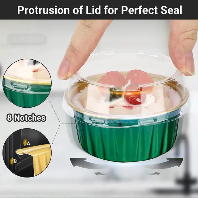 Alt view image 4 of 6 - EUSOAR Baking Cups Disposable, 25Packs 5oz Foil Ramekins with Lids Mini Muffin Liners Containers, Dessert Cheesecake Pan Creme Brulee Cupcake Containers for Catering Gathering Club Wedding Party