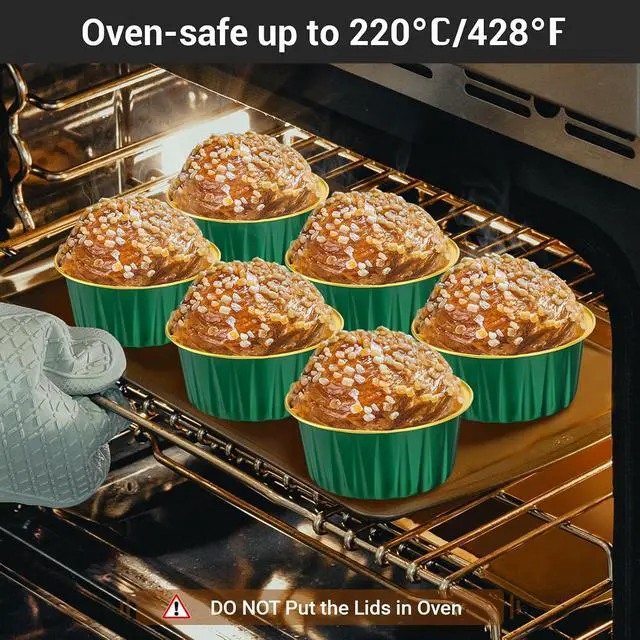 Alt view image 5 of 6 - EUSOAR Baking Cups Disposable, 25Packs 5oz Foil Ramekins with Lids Mini Muffin Liners Containers, Dessert Cheesecake Pan Creme Brulee Cupcake Containers for Catering Gathering Club Wedding Party