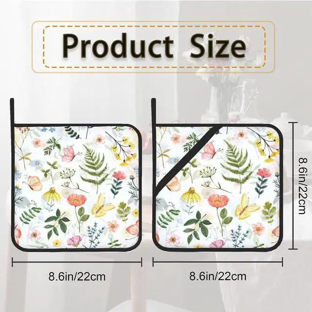 Alt view image 2 of 7 - Wildflowers Butterfly Herbs Pot Holder Set of 2,Heat Resistant Potholders Oven Hot Pads for Kitchen Cooking Baking BBQ