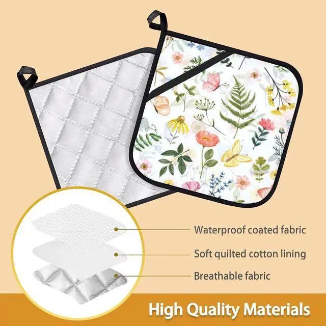 Alt view image 3 of 7 - Wildflowers Butterfly Herbs Pot Holder Set of 2,Heat Resistant Potholders Oven Hot Pads for Kitchen Cooking Baking BBQ