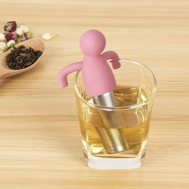 Alt view image 3 of 6 - Leden Loose Leaf Tea Infuser Tea Steeper for Girl Kid Extra Fine Mesh Pink | Stainless Steel Fun Person-shaped Design Tea Strainer Filter with Silicone Handle for Loose Tea Ball for Cup Mug
