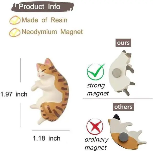 Alt view image 3 of 7 - Cat Refrigerator Magnets, 6 Lying Cat Fridge Magnets Cute, Mini Kawaii Decorative Magnet for Home Kitchen with Strong Magnetic, Funny/Novelty Chubby Kitten Refrigerator Magnets