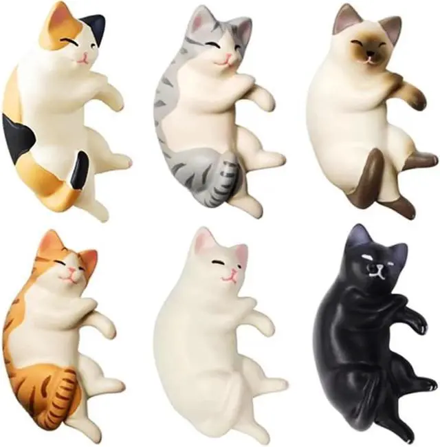 Main image of Cat Refrigerator Magnets, 6 Lying Cat Fridge Magnets Cute, Mini Kawaii Decorative Magnet for Home Kitchen with Strong Magnetic, Funny/Novelty Chubby Kitten Refrigerator Magnets