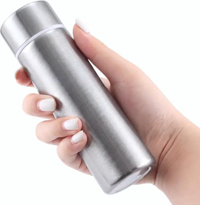 Main image of Vesici 1 Pack 4.4oz Mini Insulated Water Bottle, Silver | Stainless Steel Small Water Bottle for Purse, Leakproof Pocket Size Reusable Flask for Kids Lunch Box, Coffee Travel & Gym