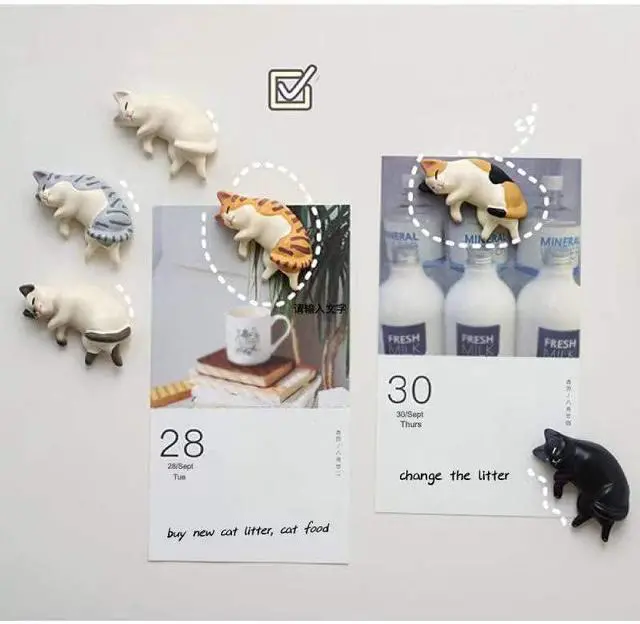 Alt view image 7 of 7 - Cat Refrigerator Magnets, 6 Lying Cat Fridge Magnets Cute, Mini Kawaii Decorative Magnet for Home Kitchen with Strong Magnetic, Funny/Novelty Chubby Kitten Refrigerator Magnets