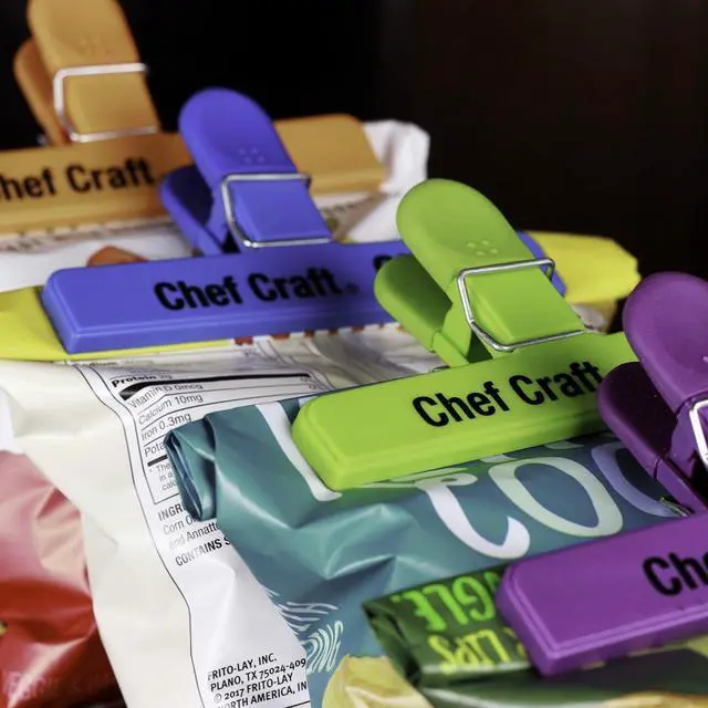 Alt view image 2 of 5 - Chef Craft Vibrant Plastic 4 Piece Large Bag Clip Set, 4-Pack, Green/Blue/Orange/Purple