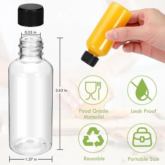 Alt view image 3 of 7 - 16 Pack 2 oz Shot Bottles with Caps, Mini Reusable Plastic Ginger Shots Bottle Leakproof Juice Shot Bottles with Lids for Juice, Oil and Liquid Samples, Small Containers for DIY, Travel