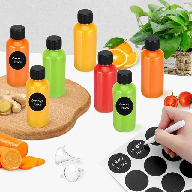 Alt view image 6 of 7 - 16 Pack 2 oz Shot Bottles with Caps, Mini Reusable Plastic Ginger Shots Bottle Leakproof Juice Shot Bottles with Lids for Juice, Oil and Liquid Samples, Small Containers for DIY, Travel