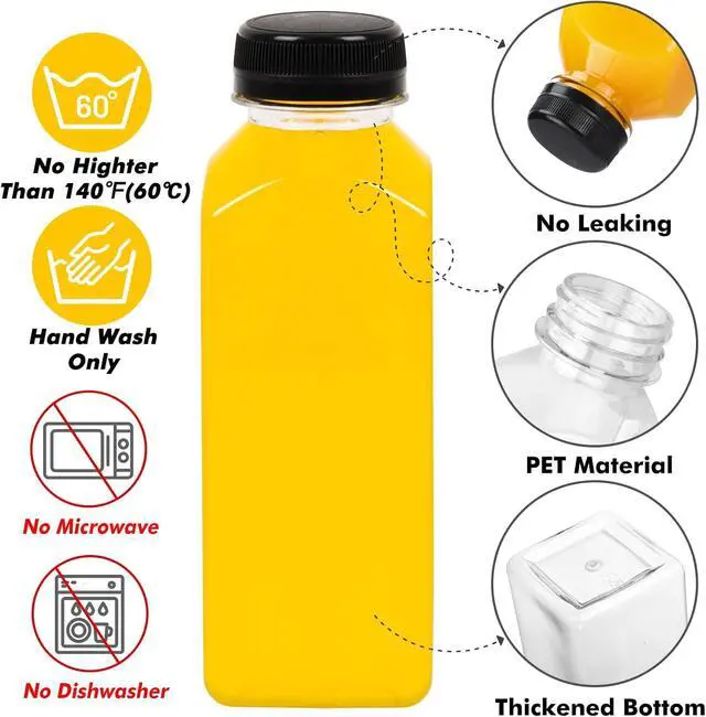 Alt view image 3 of 7 - BAKHUK 10pcs 12oz Empty Plastic Juice Bottles with Caps, Sticker Labels | Plastic Water Bottles with Lids, Reusable Clear Bulk Beverage Containers for Juice, Milk and Other Beverages