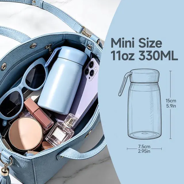 Alt view image 2 of 6 - 11oz Mini Insulated Water Bottle, Leak-Proof Pocket Size Coffee Cup for Women & Kids, Portable Small Travel Mug