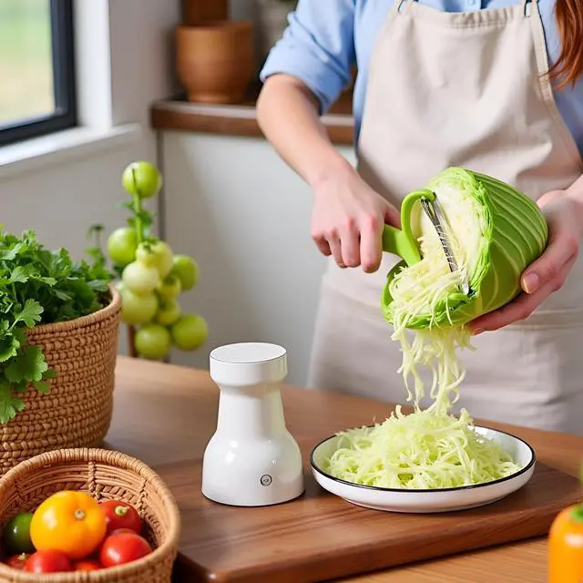 Alt view image 5 of 7 - Green Cabbage Shredder,Vegetable Cutter Cabbage Slicer,Stainless Steel Fruit Vegetable Potato Peeler Graters Kitchen Must Have for Home Restaurants Kitchen Utensils and Gadgets 18 * 12cm