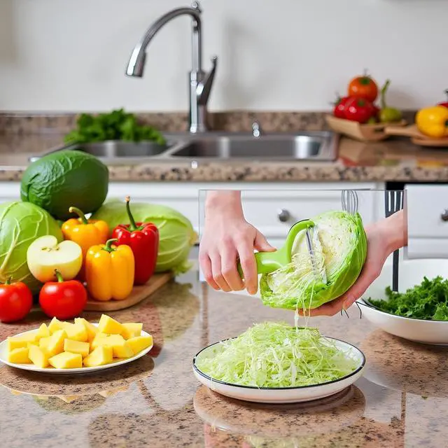Alt view image 6 of 7 - Green Cabbage Shredder,Vegetable Cutter Cabbage Slicer,Stainless Steel Fruit Vegetable Potato Peeler Graters Kitchen Must Have for Home Restaurants Kitchen Utensils and Gadgets 18 * 12cm