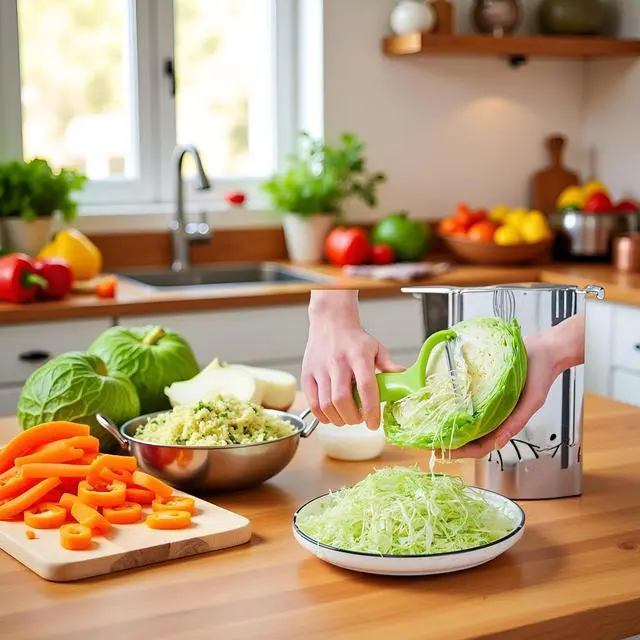 Alt view image 7 of 7 - Green Cabbage Shredder,Vegetable Cutter Cabbage Slicer,Stainless Steel Fruit Vegetable Potato Peeler Graters Kitchen Must Have for Home Restaurants Kitchen Utensils and Gadgets 18 * 12cm