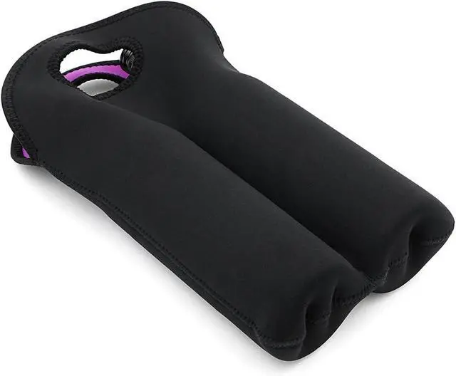 Alt view image 5 of 7 - Hipiwe 2 Bottle Wine Carrier Tote Bag Portable Neoprene Wine Travel Holder | Insulated Wine Bottle Holder for Travel Picnic Party, Wine Cooler Bag Gift for Water Bottle Beer Drinks, Black+Purple
